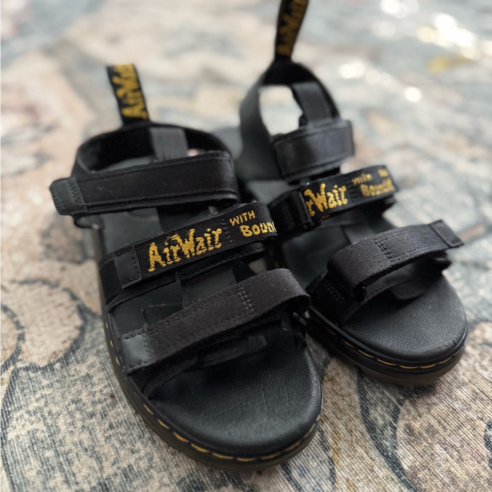 Dr. Martens Black Kids Sandals with Yellow Accents